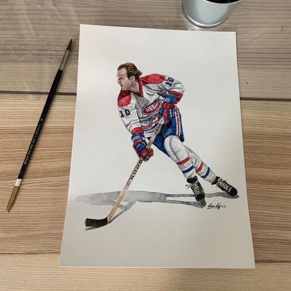 Guy Lafleur // Montreal Canadiens // Hockey // NHL // Watercolour Painting