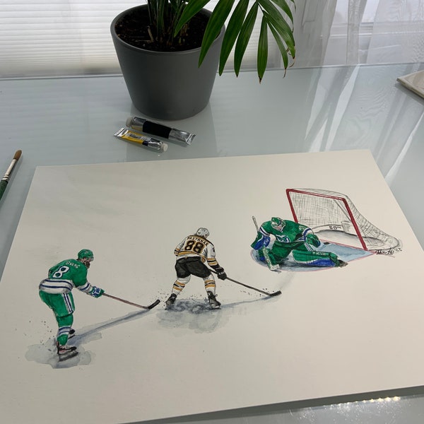 David Pastrnak 50th goal by MikeNguyenArt // Boston Bruins // Hockey // NHL // Watercolour Painting