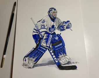 Felix Potvin // Maple Leafs de Toronto // Gardien de but // Hockey // LNH // Aquarelle