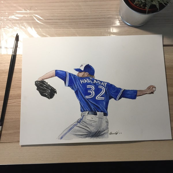 Roy Halladay // Toronto Blue Jays // MVP // Baseball // MLB // Watercolour Painting