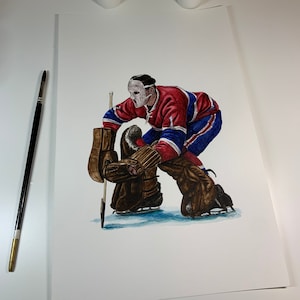 Jacques Plante // Montreal Canadiens // Portiere di hockey // NHL // Dipinto ad acquerello