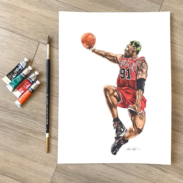 Dennis Rodman // Chicago Bulls // Basketball // NBA // Watercolour Painting