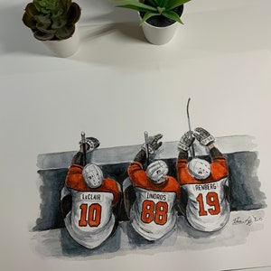 Legion of Doom Bench // John LeClair // Eric Lindros // Mikael Renberg // Philadelphia Flyers // Hockey // NHL // Watercolour Painting