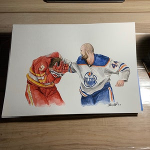 Verkaufsschlager!!! // Zack Kassian vs Matthaewe Tkachuck // Hockeygefecht // Edmonton Oilers // Hockey // NHL // Aquarell Malerei