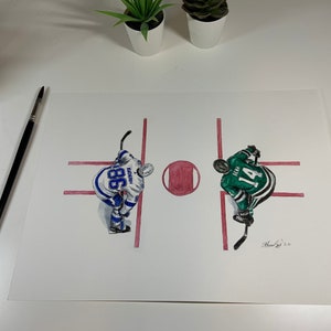 Nikita Kucherov vs Jamie Benn Faceoff // Tampa Bay Lighting // Dallas Stars // Stanley Cup Final 2020 // Hockey // NHL // Watercolour