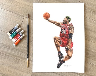 Dennis Rodman // Chicago Bulls // Basketball // NBA // Watercolour Painting