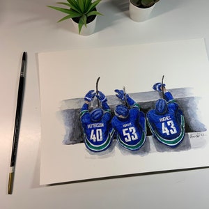 Canucks Bench 2 // Elias Pettersson // Bo Horvat // Quinn Hughes // Vancouver Canucks // Hockey // NHL // Watercolour Painting