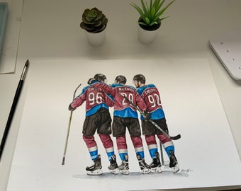 Mikko Rantanen, Nathan Mackinnon, Gabriel Landeskog // Colorado Avalanche // Hockey // NHL // Watercolour Painting
