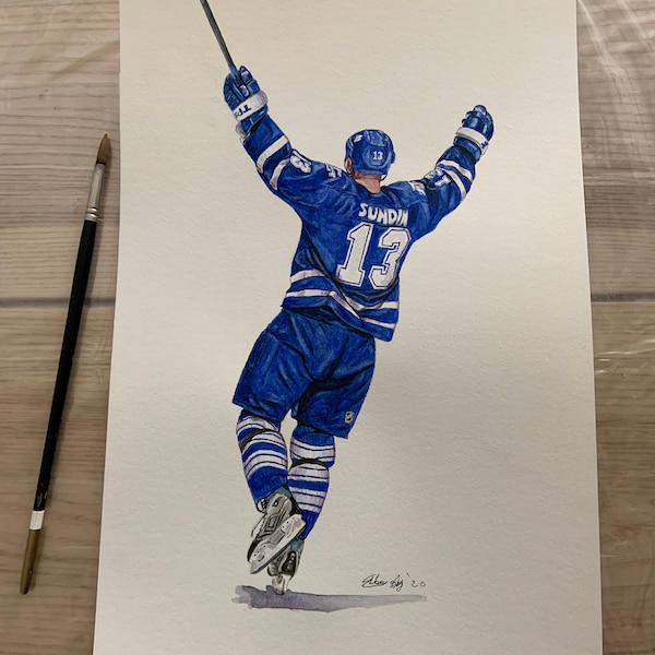 Mats Sundin // 500th Goal Celebration // Toronto Maple Leafs // Hockey // NHL // Watercolour Painting