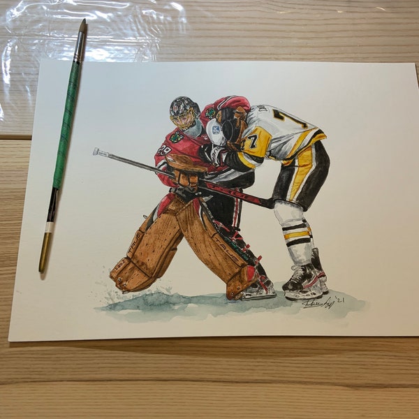 Marc Andre Fleury Fight by MikeNguyenArt // Chicago Blackhawks // Hockey // Goalie // NHL // Watercolour Painting