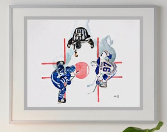 Faceoff // Auston Matthews // Connor McDavid // Toronto Maples Leafs // Edmonton Oilers // Hockey // NHL // Hockey // Watercolour Painting