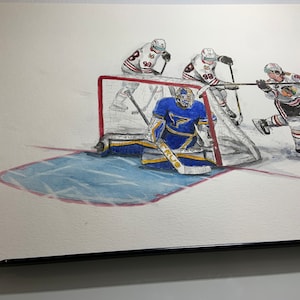 Connor Bedards 1° goal NHL Michigan // Linea Chicago Blackhawks // Hockey // NHL // Dipinto ad acquerello