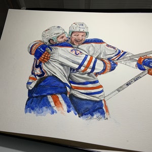 Zac hyman 50th goal cele by MikeNguyenArt // Edmonton Oilers // Hockey // NHL // Watercolour Painting