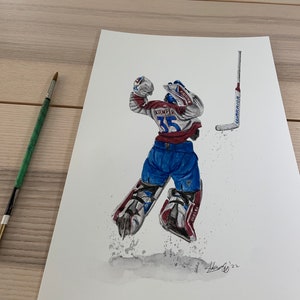 Darcy Kuemper Celebration 2022 Stanley Cup Champ by MikeNguyenArt // Colorado Avalanche // Hockey // NHL // Watercolour Painting