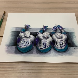 Ducks Bench by MikeNguyenArt .com // Hockey // NHL // Watercolour Painting