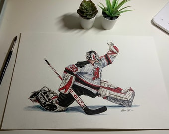 Martin Brodeur // Devils du New Jersey // Gardien de but de hockey // LNH // Aquarelle