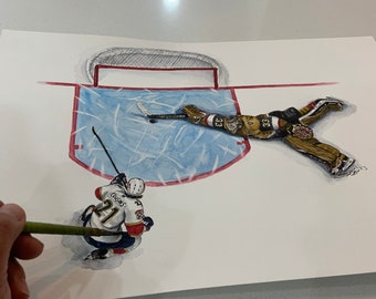 Adin Hill Stick Save by MikeNguyenArt // Hockey // NHL // Watercolour Painting