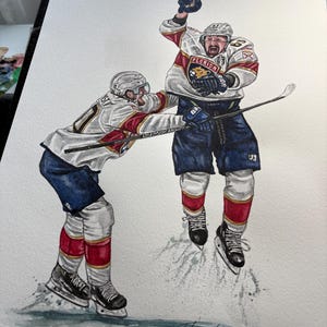 Gol extra di Brad Marchand nei playoff del 2025 di MikeNguyenArt // Hockey // Acquerello