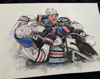 Vincent Desharnais Bär hugX2 2024 Playoffs // Edmonton Oilers // Hockey // NHL // Aquarell Malerei