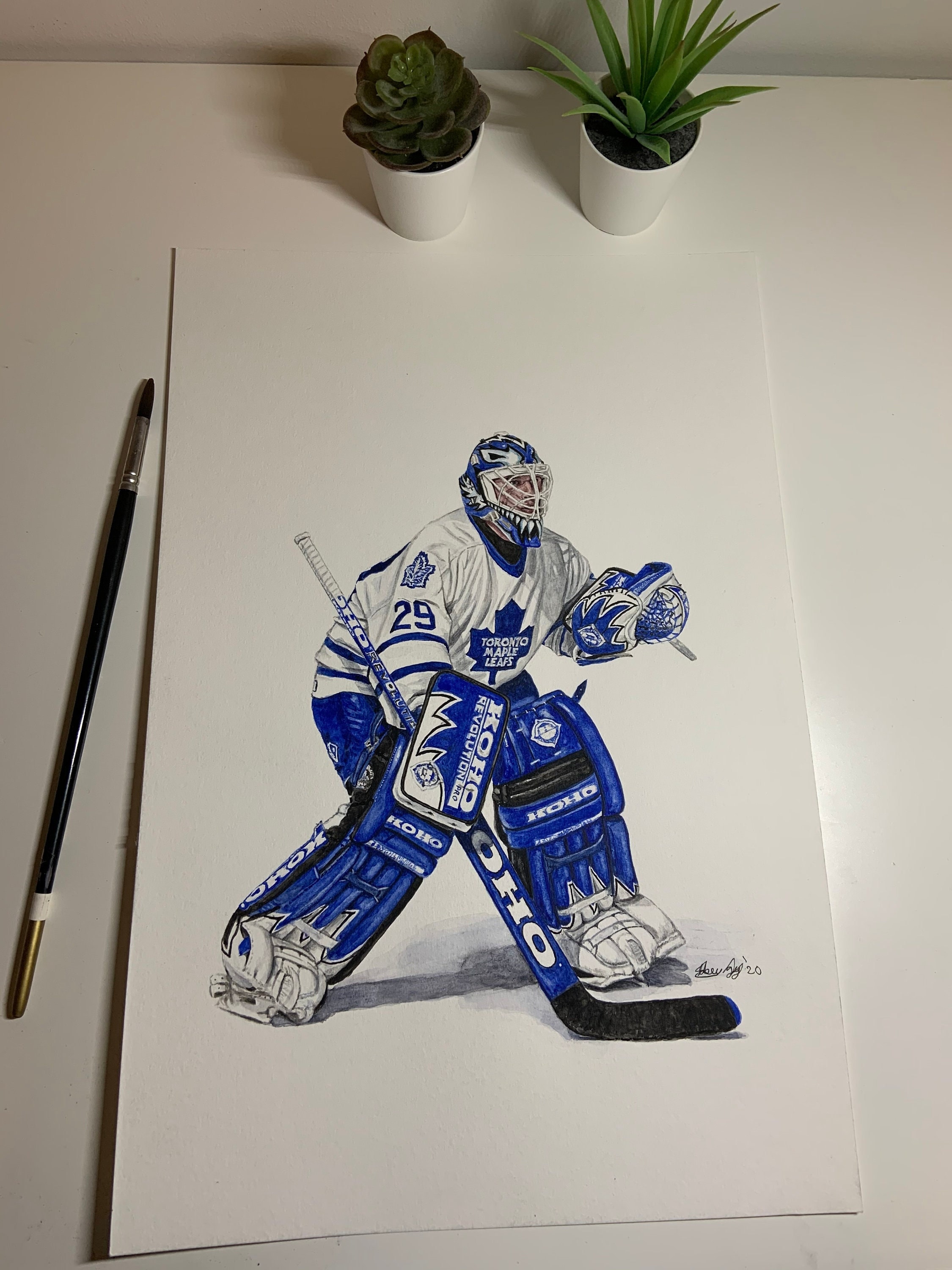 Felix Potvin Toronto Maple Leafs Hockey Goalie Watercolor Painting