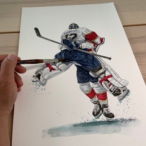 Sergei Bobrovsky e Brandon Montour Cele di MikeNguyenArt // FLORIDA // Hockey // NHL // Acquerello
