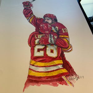 Tribute Johnny Gaudreau winning OT goal  // Calgary Flames // Hockey // NHL // Watercolour Painting