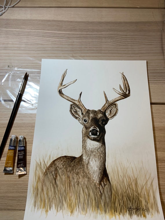 鹿 // 動物 // 野生動物 // 自然 // 水彩画 - Etsy 日本