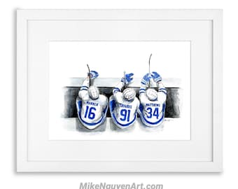 Leafs Bench // Auston Matthews // John Tavares // Mitch Marner // Toronto Maple Leafs // Hockey // Watercolour Painting