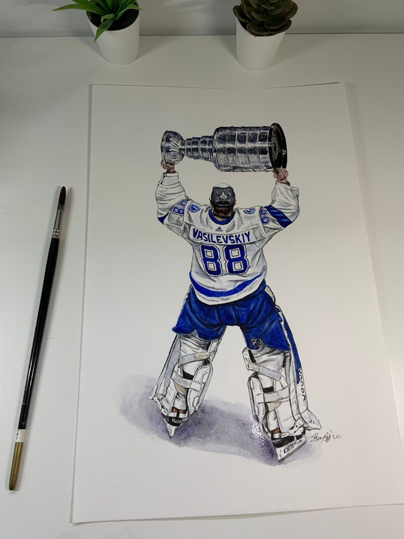 Andrei Vasilevskiy // 2020 Stanley Cup Champions // Tampa Bay Lightning //  Goalie // Hockey // NHL // Watercolour Painting 