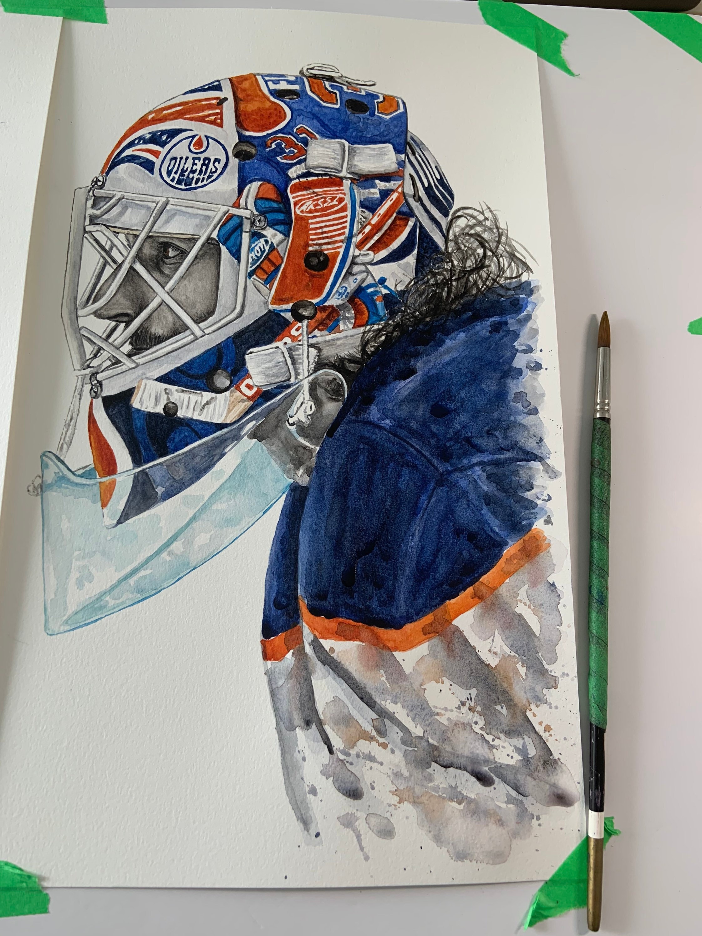 mike smith goalie helmet oilers Mike Smith Mask by Mikenguyenart.com // Edmonton Oilers // Hockey // NHL //  Watercolour Painting