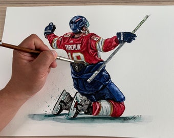 Matthew Tkachuk Game 4 GWG by MikeNguyenArt // FLORIDA // Hockey // NHL // Watercolour Painting