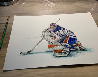 Stuart Skinner // Edmonton Oilers // Hockey // NHL // Watercolour Painting