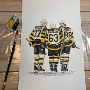 Bruins Line // Brad Marchand // Patrice Bergeron // David Pastrnak // Boston Bruins // Hockey // NHL // Watercolour Painting