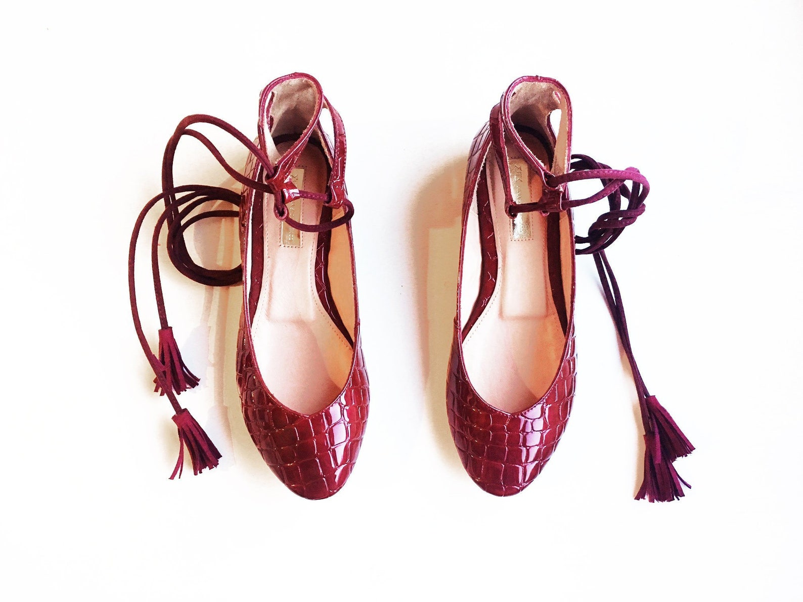 red ballet shoes + ready to ship + croc embosed + cranberry red + flat shoes women + red ballet flats + shipping 25-30 days