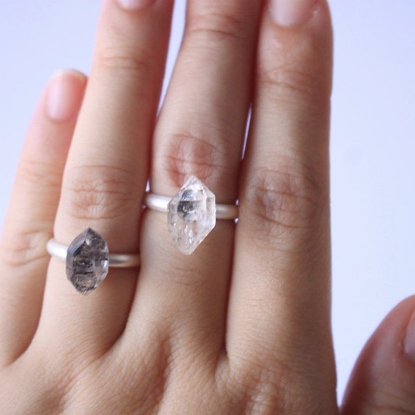 Herkimer diamond ring Raw Crystal ring Quartz ring , silver ring, simple, natural, gem, unique, boho chic OOAK geometric ring
