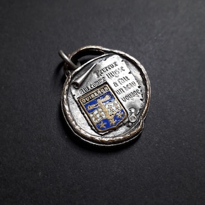 Antique French Silver Map of France and Ulysses Poem Medal - Blois Happy he who like Ulysses Jewelry pendant from France