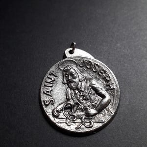 Antique French Religious Medal of St Joseph, Patron Saint of Carpenters and workers  - Rare vintange pendant from France with Saint Joseph