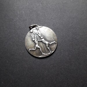 Antique French 1920 Silver Sports Medal - Award Basket Ball competition in France pendant