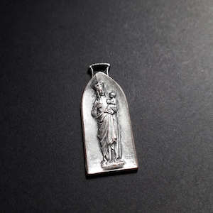 Antique French Silver Religious Medal Our Lady Virgin Mary Pilgrimage Picardy - Vintage devotion Jewelry pendant from France