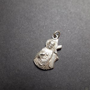Antique French Silver Vintage Religious Medal Sacred Heart of Jesus - Catholic pendant jewelry from France