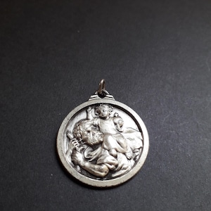 Antique St Christopher French Silver Religious Medal - Roanne Vintage travel protection pendant jewelry from France
