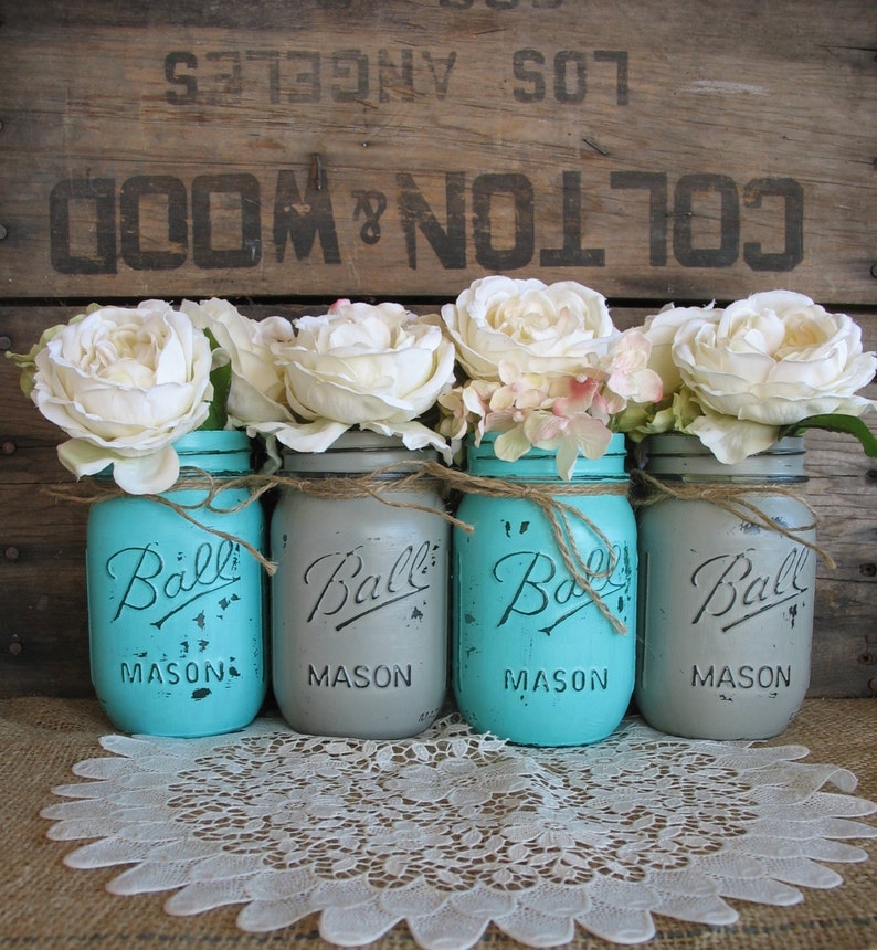 Sale Set Of 4 Pint Mason Jars Ball Jars Painted Mason Etsy