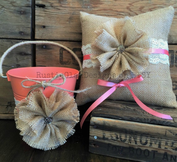 Flower Girl Basket Ring Bearer Pillow Shabby Chic Wedding Etsy