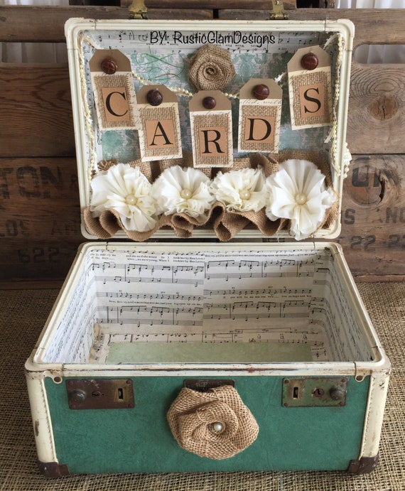 Vintage Suitcase Wedding Card Holder Rustic Wedding Gift Table Etsy