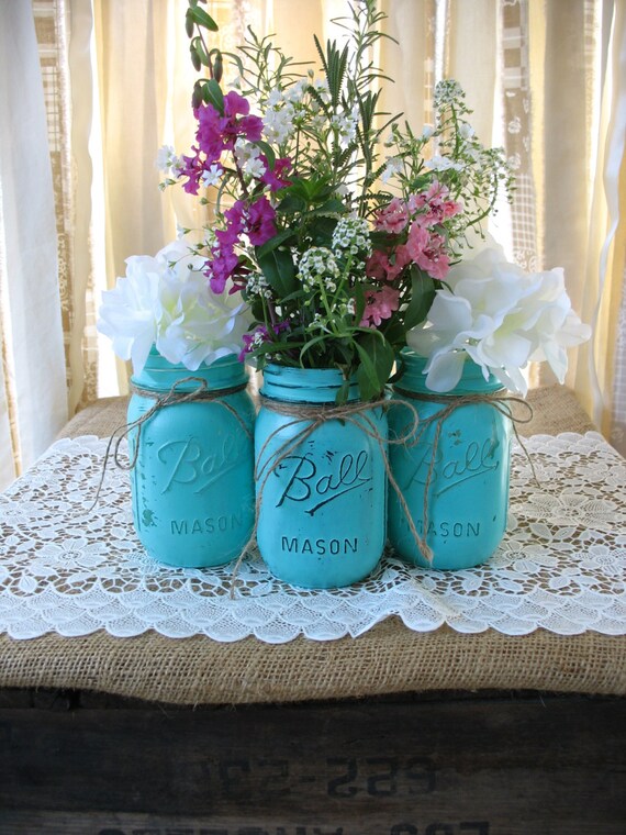 Sale Set Of 4 Pint Mason Jars Painted Mason Jars Rustic Etsy