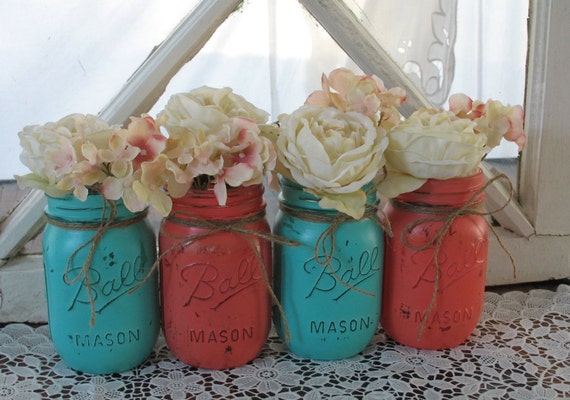 Sale 4 Pint Mason Jars Painted Mason Jar Wedding Etsy