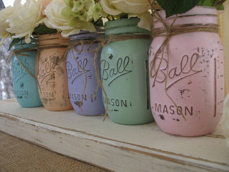 SALE Set of 5 Pint Pastel Mason Jars Painted Mason Jars Etsy