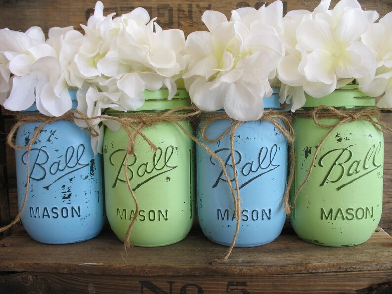 SALE Set of 4 Pint Mason Jars Ball jars Painted Mason Etsy