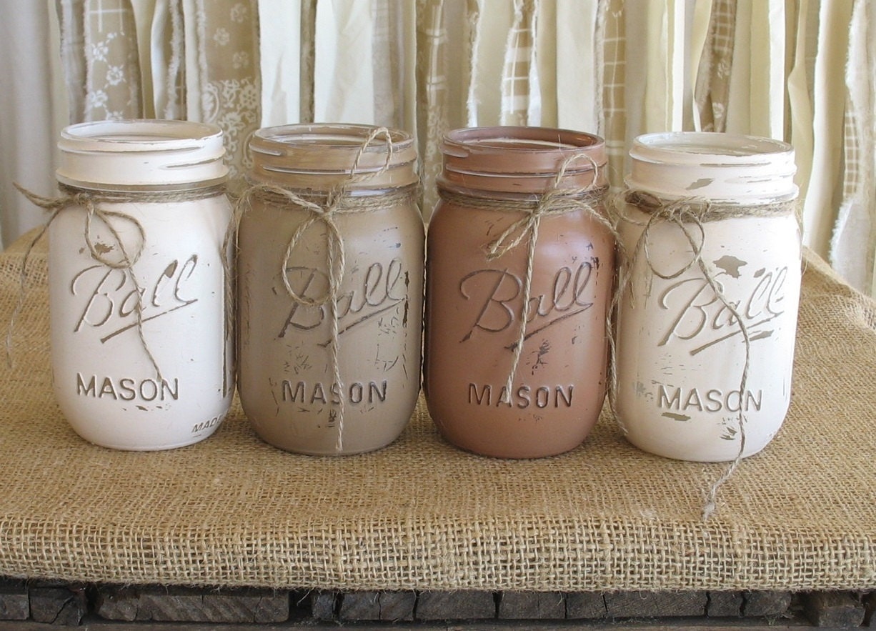 SALE Set of 4 Pint Mason Jars Ball jars Painted Mason Etsy