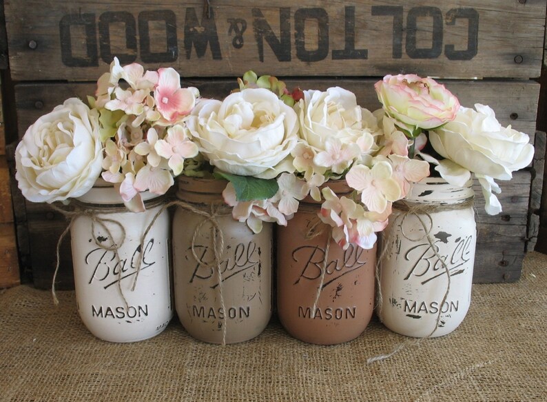 SALE Set of 4 Pint Mason Jars Ball jars Painted Mason Etsy